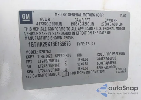 2008 GMC Sierra 2500Hd Work Truck из США, поврежденный, VIN 1GTHK29K18E135676